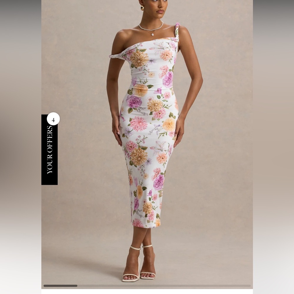 Club L London White Floral Midi Dress